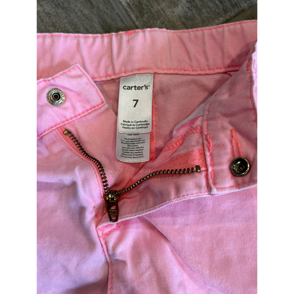 Carters Girls Pink Twill Shorts Adjustable Waist Casual Cute Everyday‎ Size 7 - Picture 3 of 4